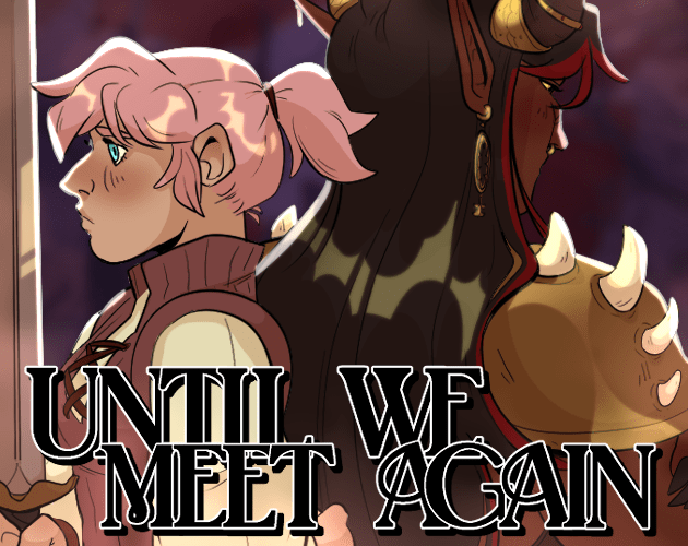 pink haired protagonist and demon lord with backs to each other and title below